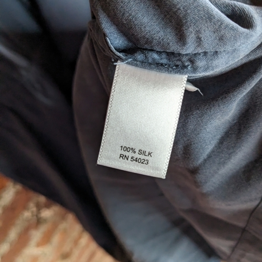 Banana Republic 100% Silk Size 14 Blue Grey Button Front Dress w/ Elastic Waist - Picture 4 of 9